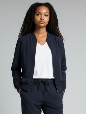 Soma Weekend Tech Knit Bomber Navy Lightweight Performance Jacket - Size: Medium